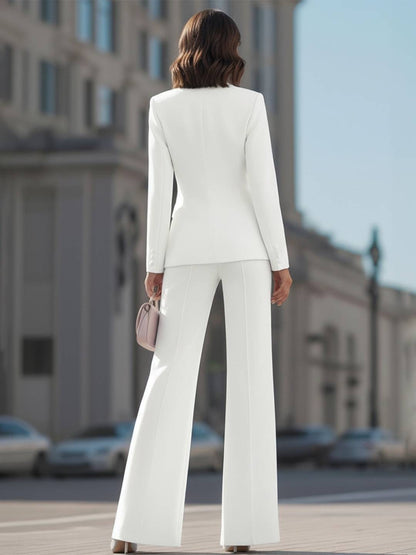 Cocolii tailleur pantalon femme blanc chic blazer col revers et pantalon large ensemble pour mariage soirée