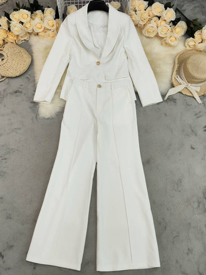 Cocolii tailleur pantalon femme blanc chic blazer col revers et pantalon large ensemble pour mariage soirée