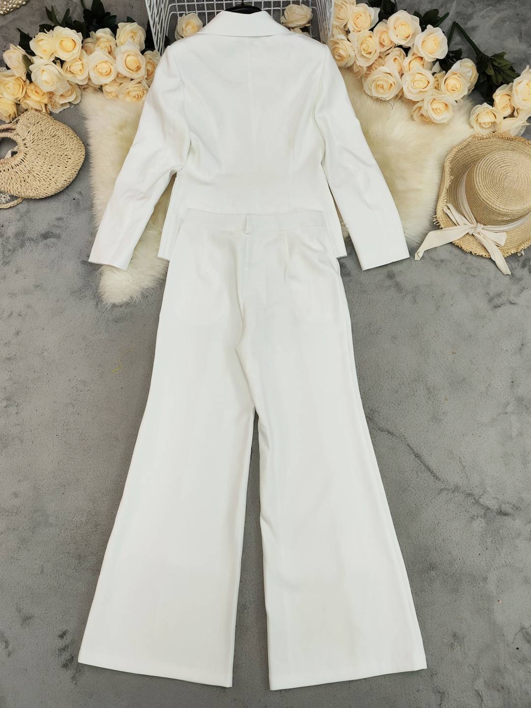 Cocolii tailleur pantalon femme blanc chic blazer col revers et pantalon large ensemble pour mariage soirée