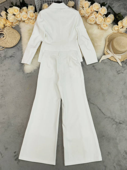 Cocolii tailleur pantalon femme blanc chic blazer col revers et pantalon large ensemble pour mariage soirée