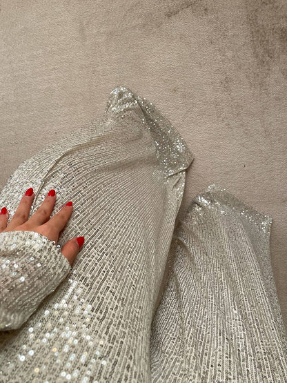 Cocolii ensembles brillante paillette femme top col rond manches longues et pantalon larges jambes évasé tenue de soirée