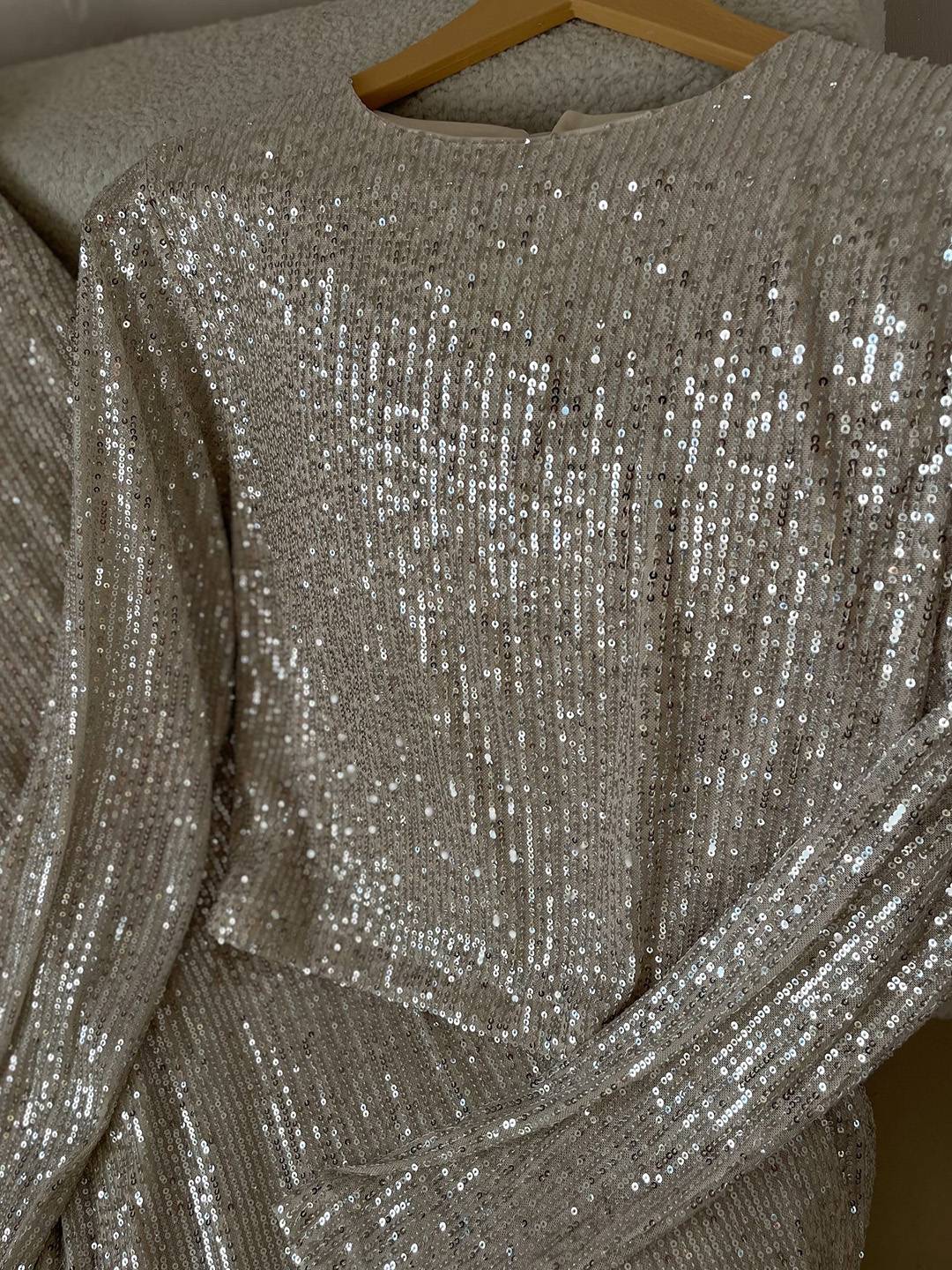 Cocolii ensembles brillante paillette femme top col rond manches longues et pantalon larges jambes évasé tenue de soirée