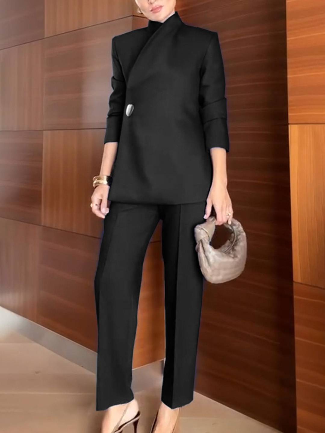 Cocolii ensembles tailleur femme chic blazer élégant à bouton unique et pantalon droit tenue de bureau professionnelle