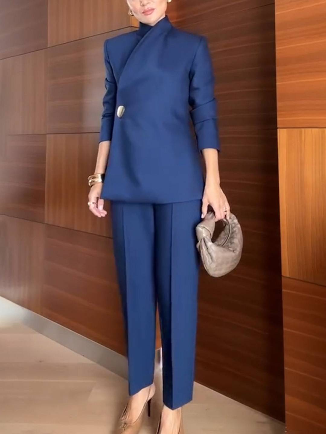 Cocolii ensembles tailleur femme chic blazer élégant à bouton unique et pantalon droit tenue de bureau professionnelle