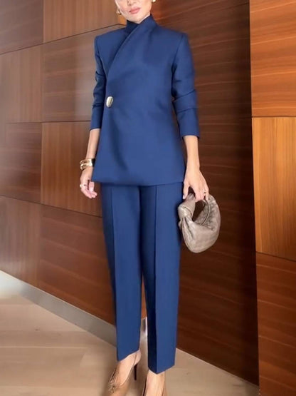 Cocolii ensembles tailleur femme chic blazer élégant à bouton unique et pantalon droit tenue de bureau professionnelle