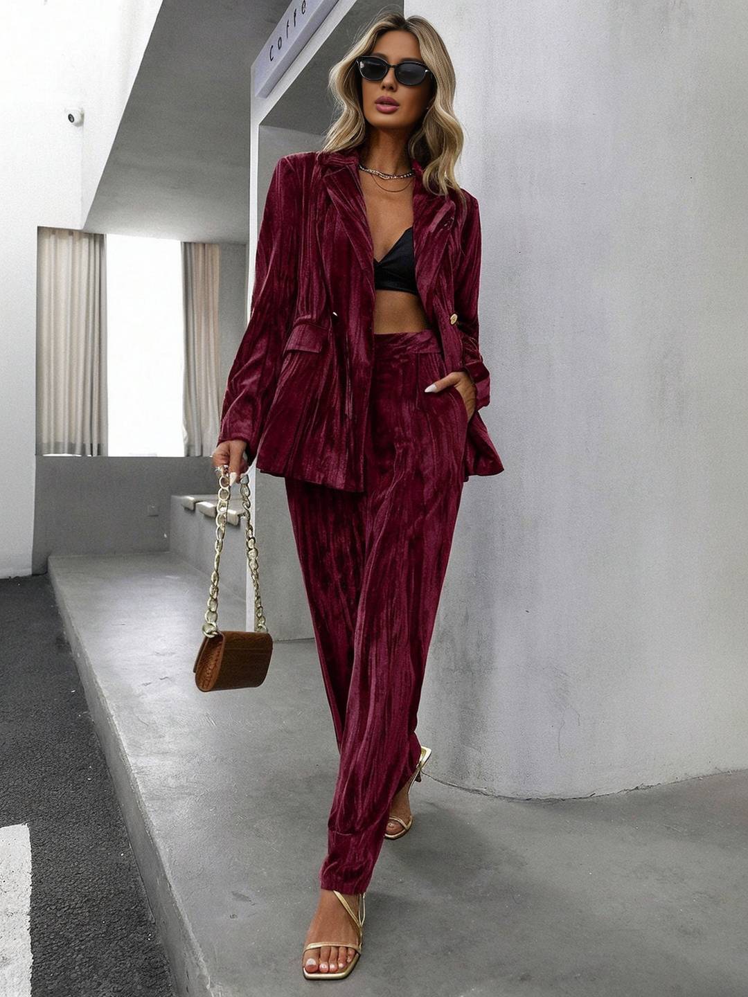 Cocolii ensembles tailleur femme en velours veste chic et pantalon large tenue de soirée élégante décontractée 2 pièces