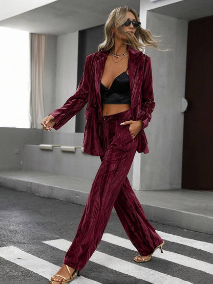 Cocolii ensembles tailleur femme en velours veste chic et pantalon large tenue de soirée élégante décontractée 2 pièces