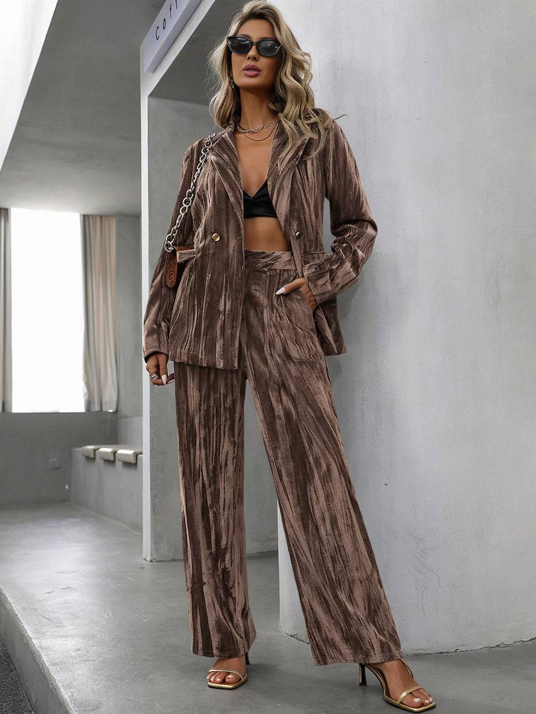 Cocolii ensembles tailleur femme en velours veste chic et pantalon large tenue de soirée élégante décontractée 2 pièces