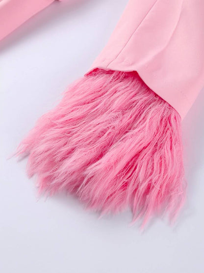 Cocolii ensembles femme blazer poches plume col revers manches longues et pantalon larges jambes évasé de soirée