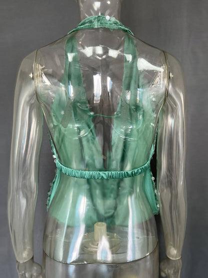 Cocolii débardeur brillante paillette décolleté plongeant dos nu sans manches femme casual décontracté hauts