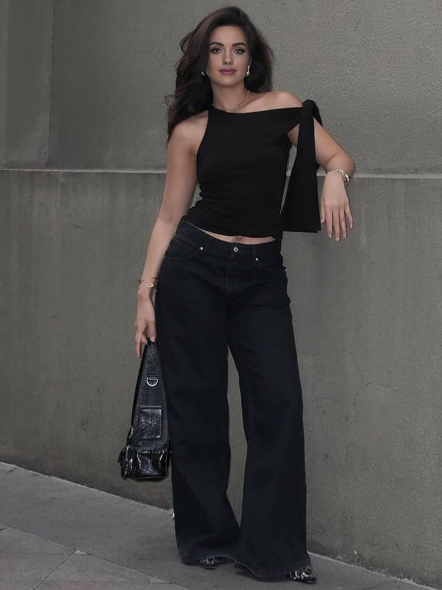 Cocolii t-shirt cropped unicolore strappy sans manches femme élégant simple décontracté mode casual blouse