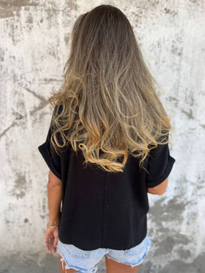 Cocolii t-shirt unicolore coton lin col rond manches courtes femme simple décontracté mode casual hauts