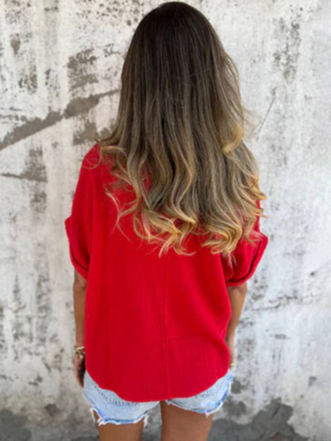 Cocolii t-shirt unicolore coton lin col rond manches courtes femme simple décontracté mode casual hauts