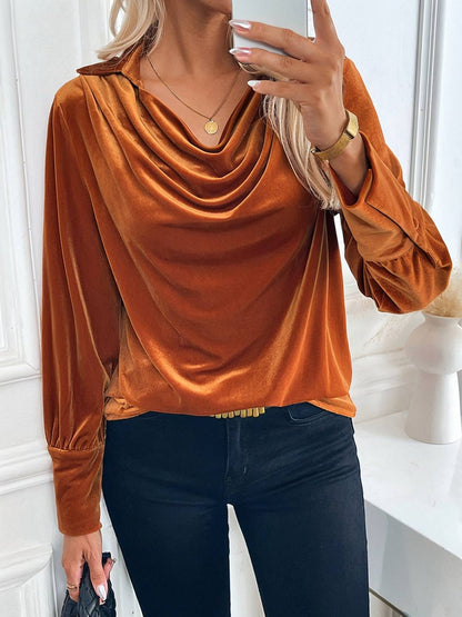 Cocolii hauts femme velours col bénitier manches longues élégant vintage décontracté automne hiver pullover travail