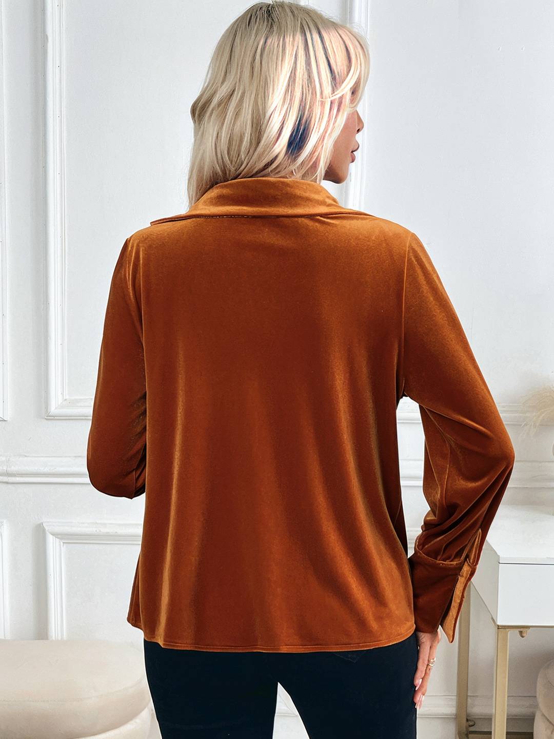 Cocolii hauts femme velours col bénitier manches longues élégant vintage décontracté automne hiver pullover travail