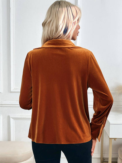 Cocolii hauts femme velours col bénitier manches longues élégant vintage décontracté automne hiver pullover travail