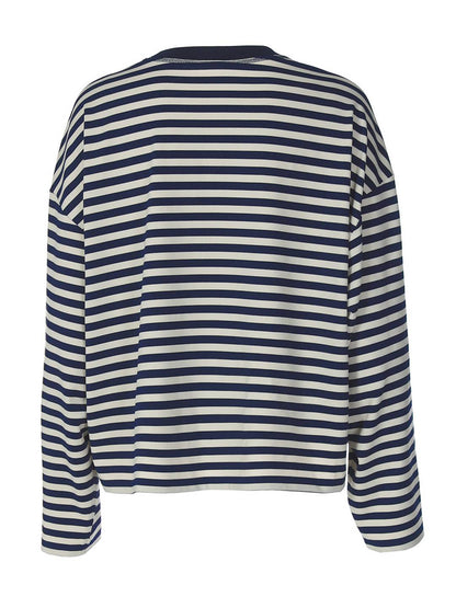 Cocolii rouge et blanche femme rayé t-shirt col rond manches longues décontracté ample casual haut marinière femme