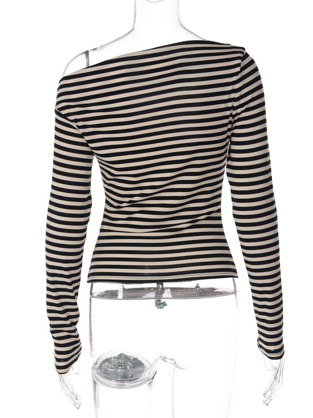 Cocolii hauts t-shirt rayé une épaule manches longues femme élégant décontracté mode casual haut court slim fit chic