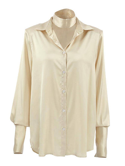 Cocolii chemise en satin boutonnage col chemise manches longues femme élégant décontracté blouse