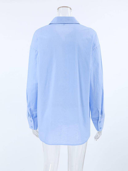 Cocolii chemise unicolore coton boutonnage col chemise manches longues femme élégant décontracté ample blouse