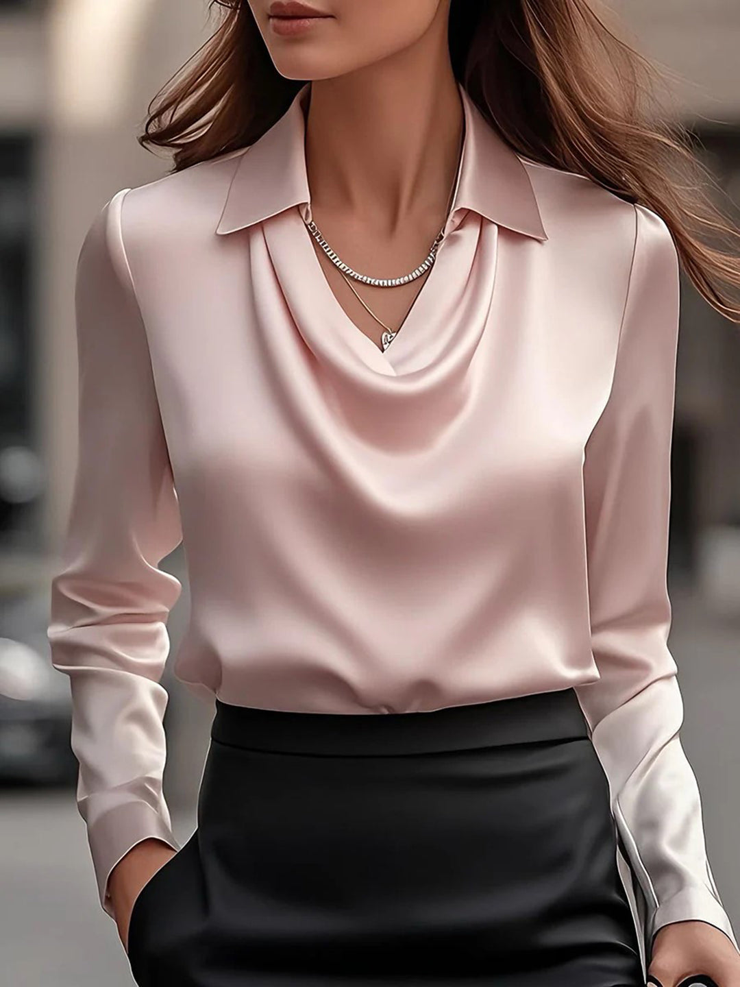 Cocolii blouse en satin unicolore v-cou col bénitier manches longues femme élégant décontracté vêtements de travail