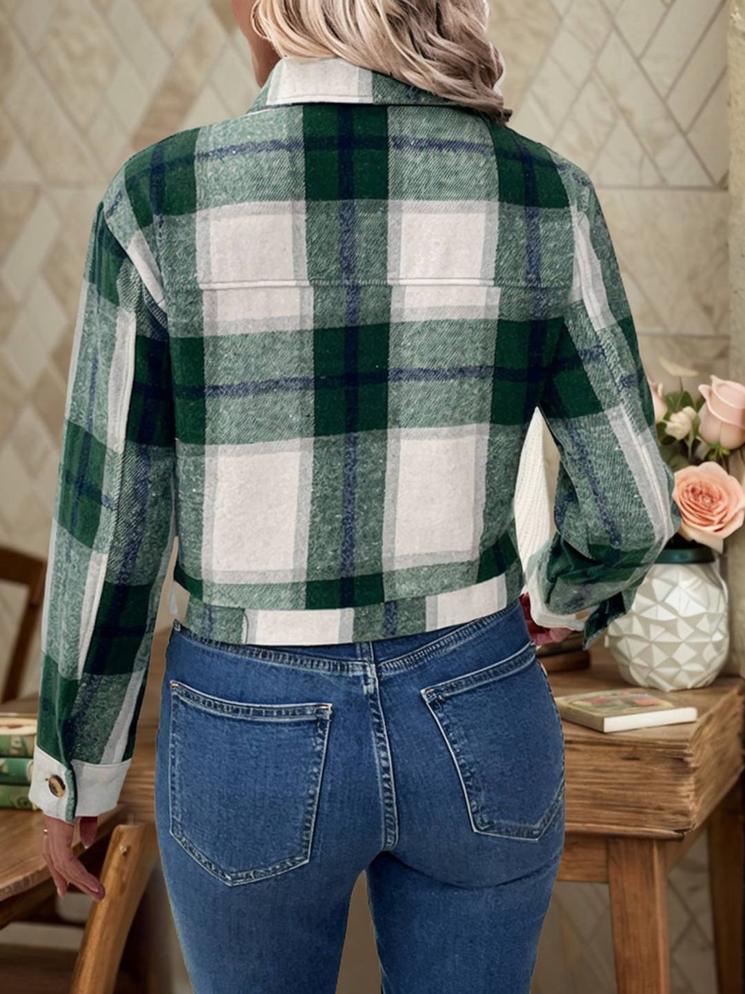 Cocolii surchemise femme carreaux boutonnage poches manches longues femme vintage style boyfriend décontracté blouse veste