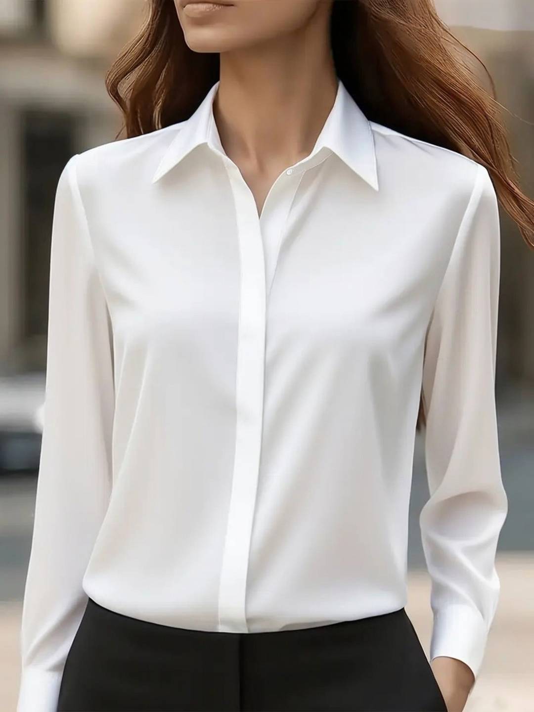 Cocolii chemise en satin boutonnage col chemise manches longues femme élégant style tailleur casual blouse
