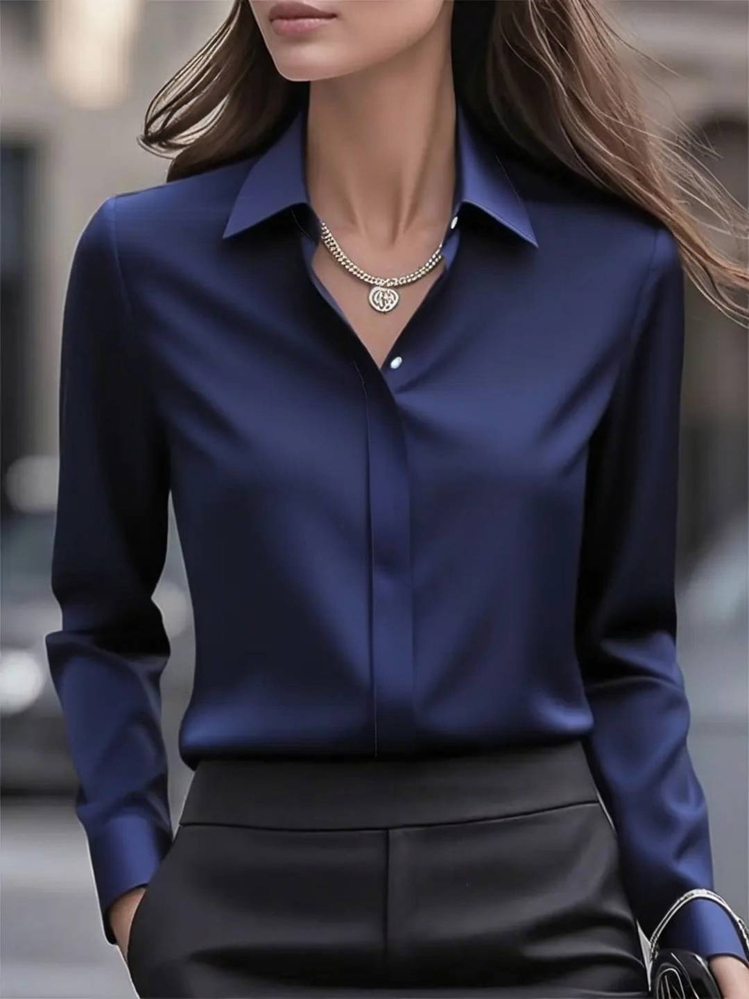 Cocolii chemise en satin boutonnage col chemise manches longues femme élégant style tailleur casual blouse
