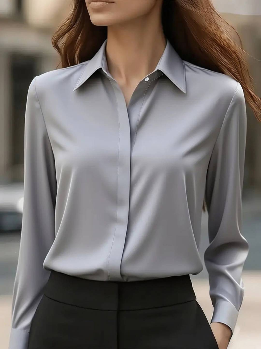 Cocolii chemise en satin boutonnage col chemise manches longues femme élégant style tailleur casual blouse