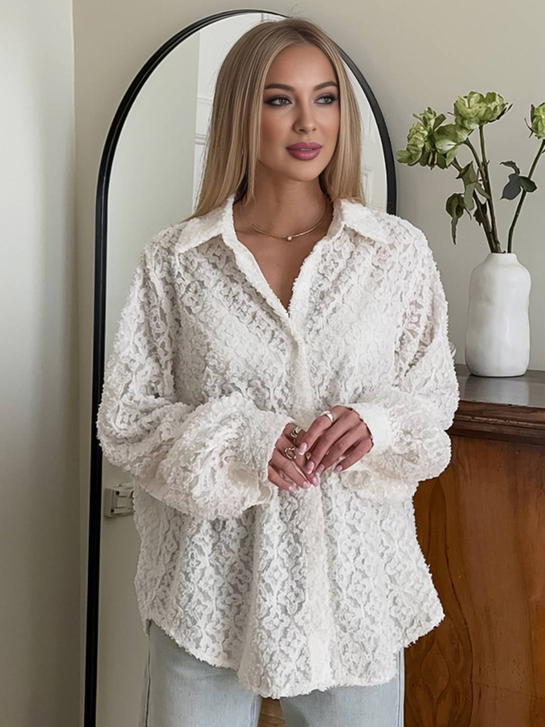 Cocolii blouse blanche pour femme boutonnage col chemise manches longues décontracté oversized casual pour l'automne