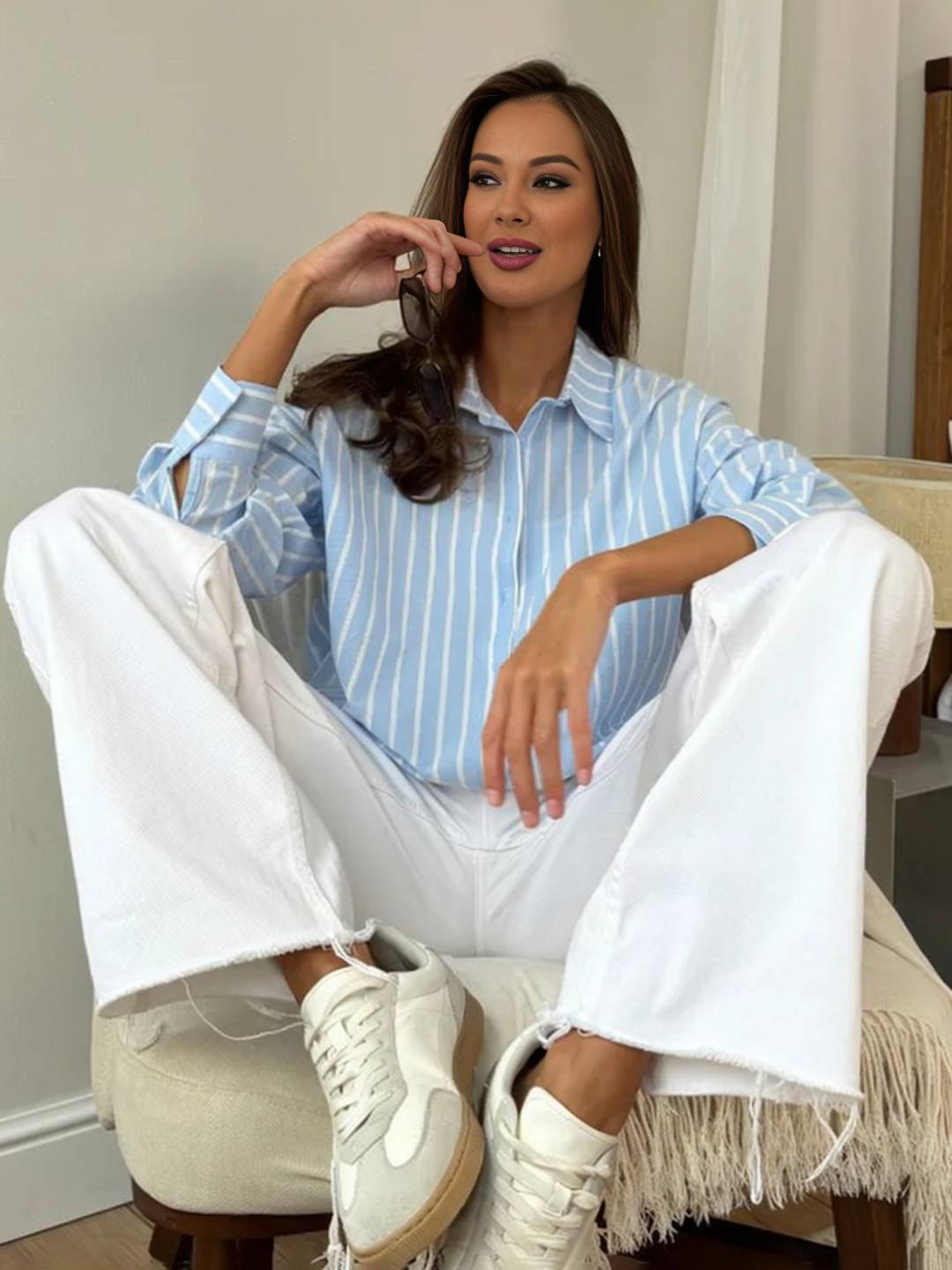 Cocolii chemise ample rayé pour femme boutonnage manches longues femme pour le bureau ou décontractée