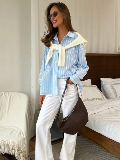 Cocolii chemise ample rayé pour femme boutonnage manches longues femme pour le bureau ou décontractée