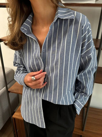 Cocolii chemise ample rayé pour femme boutonnage manches longues femme pour le bureau ou décontractée