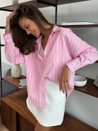 Cocolii chemise ample rayé pour femme boutonnage manches longues femme pour le bureau ou décontractée