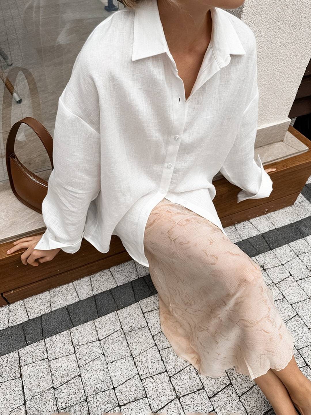 Cocolii chemise de travail boutonnage col chemise manches longues femme décontracté ample blouse