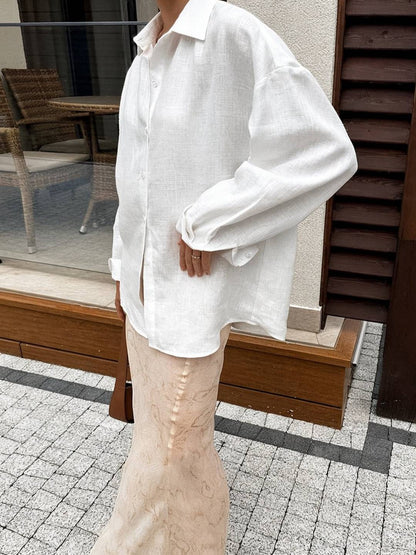 Cocolii chemise de travail boutonnage col chemise manches longues femme décontracté ample blouse