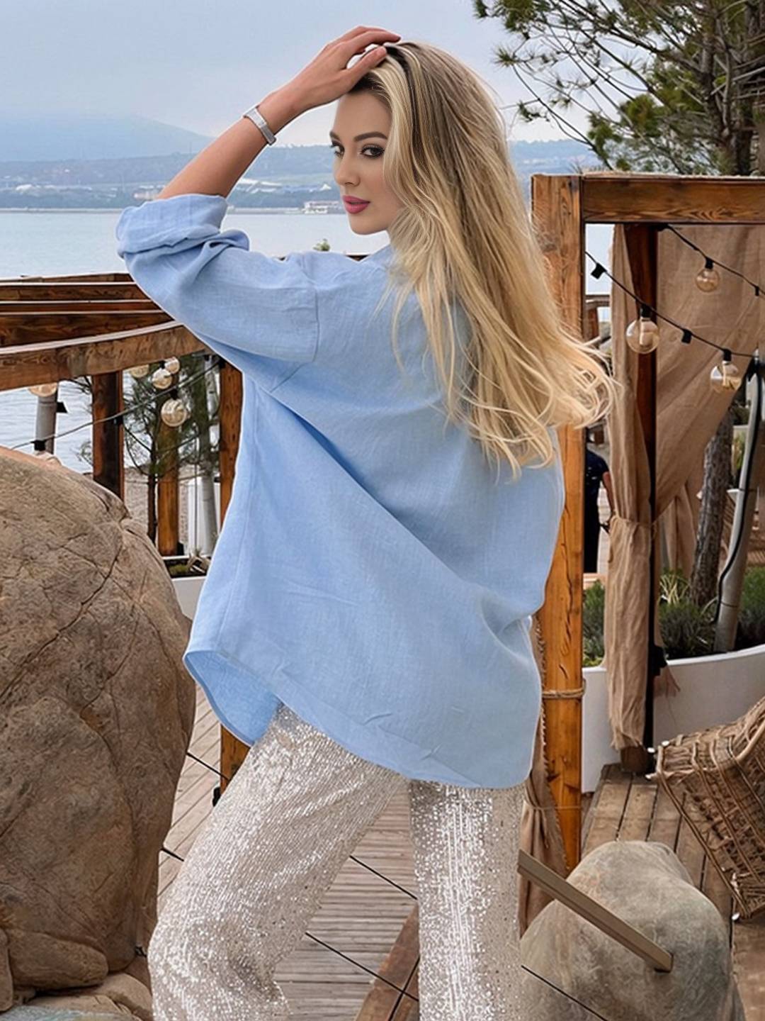 Cocolii chemise de travail boutonnage col chemise manches longues femme décontracté ample blouse