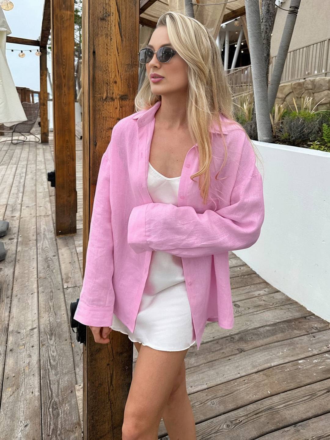 Cocolii chemise de travail boutonnage col chemise manches longues femme décontracté ample blouse