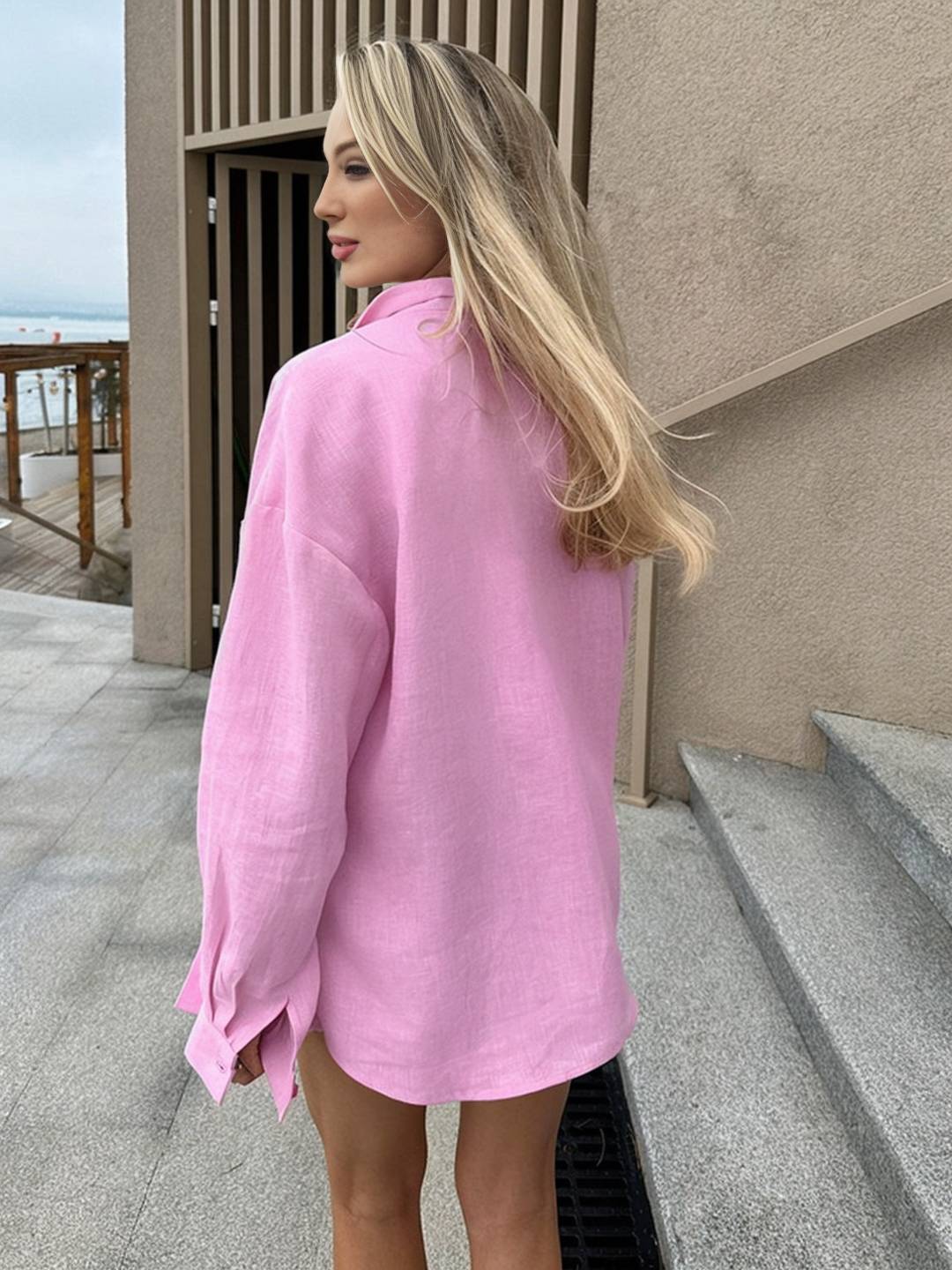 Cocolii chemise de travail boutonnage col chemise manches longues femme décontracté ample blouse