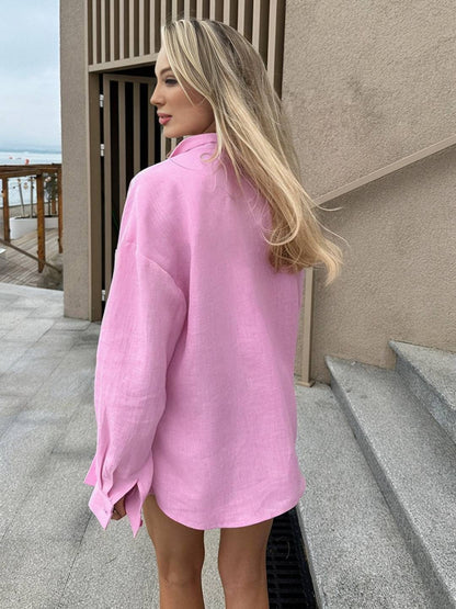 Cocolii chemise de travail boutonnage col chemise manches longues femme décontracté ample blouse