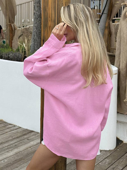 Cocolii chemise de travail boutonnage col chemise manches longues femme décontracté ample blouse