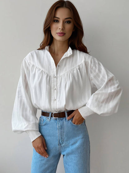 Cocolii chemise coton boutonnage col chemise manches bouffantes manches longues femme élégant vintage décontracté blouse