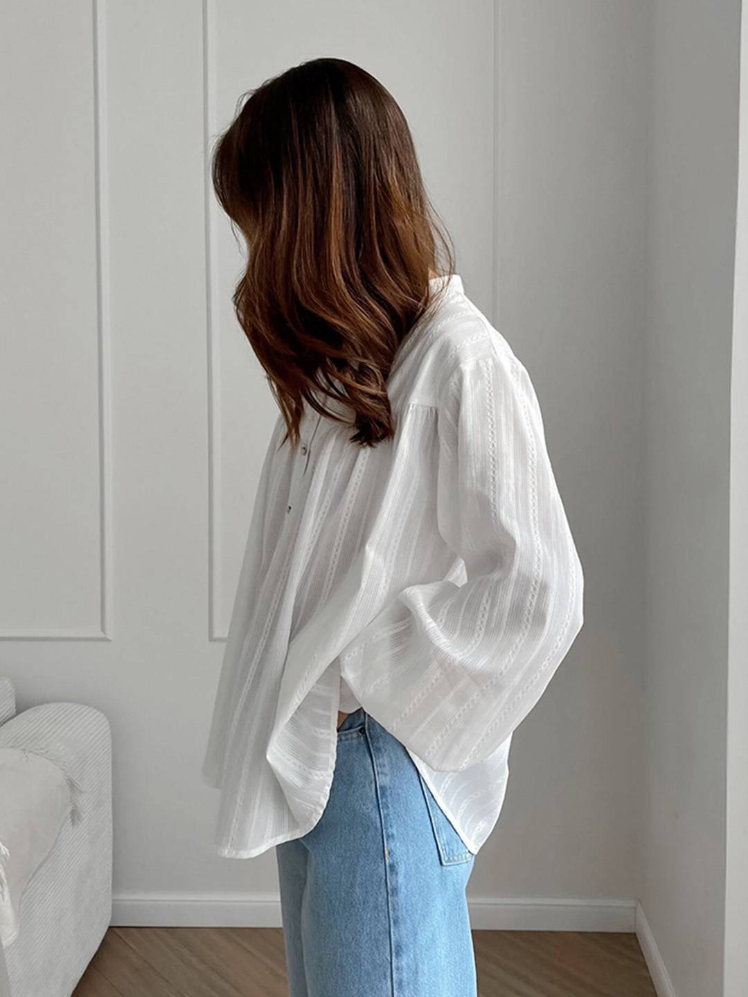 Cocolii chemise coton boutonnage col chemise manches bouffantes manches longues femme élégant vintage décontracté blouse