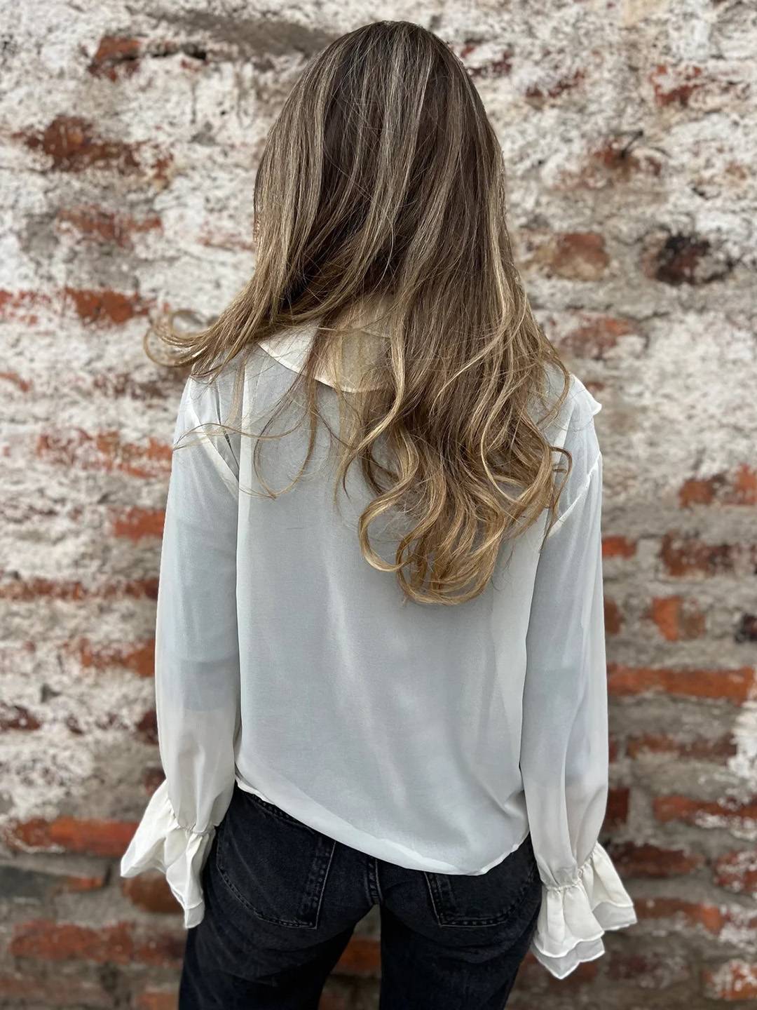 Cocolii chemisier femme mousseline à volantée v-cou col jabot manches évasées doux élégant décontracté blouse