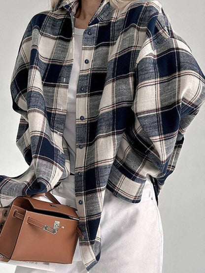 Cocolii surchemise femme carreaux boutonnage col chemise manches longues lâche oversized décontracté blouse