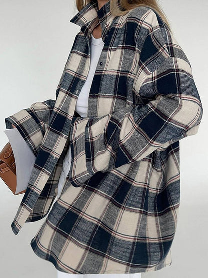 Cocolii surchemise femme carreaux boutonnage col chemise manches longues lâche oversized décontracté blouse