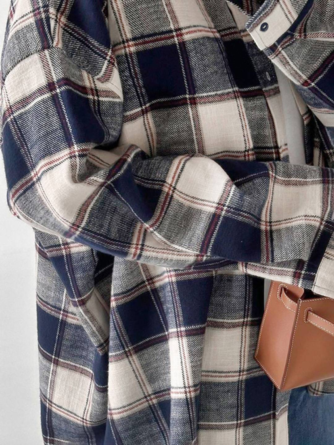 Cocolii surchemise femme carreaux boutonnage col chemise manches longues lâche oversized décontracté blouse