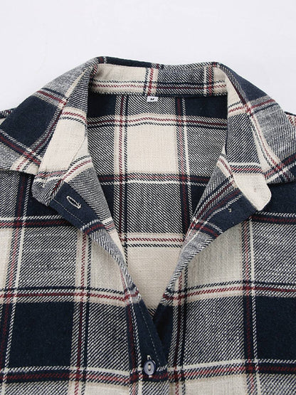 Cocolii surchemise femme carreaux boutonnage col chemise manches longues lâche oversized décontracté blouse