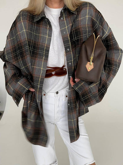 Cocolii blouse carreaux col chemise manches longues vintage décontracté ample asual surchemise femme style bûcheron