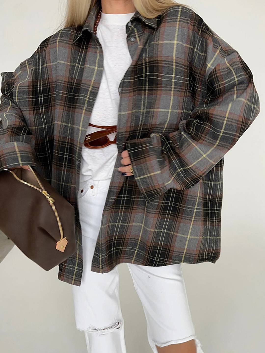 Cocolii blouse carreaux col chemise manches longues vintage décontracté ample asual surchemise femme style bûcheron